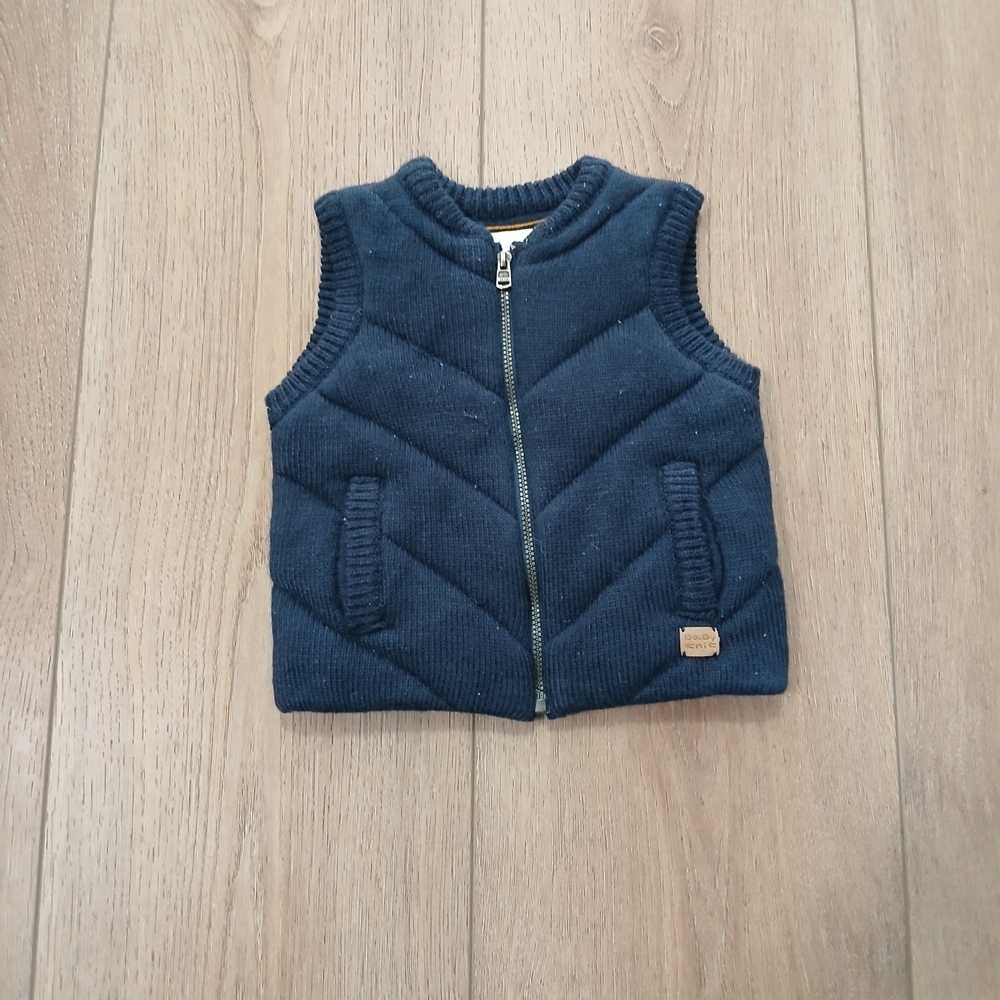 Zara Baby Knit Puffer Vest 6–9 Months Navy Blue Zip Up Preppy - Picture 2 of 5